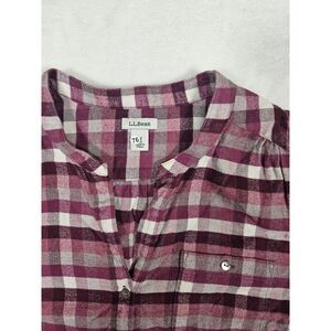 LL‎ Bean Top Womens Med Pink Scotch Plaid Split Neck Flannel Button Up Rustic